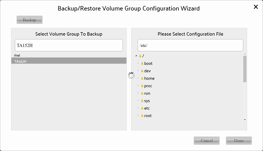 Backup Volume Group wizard
