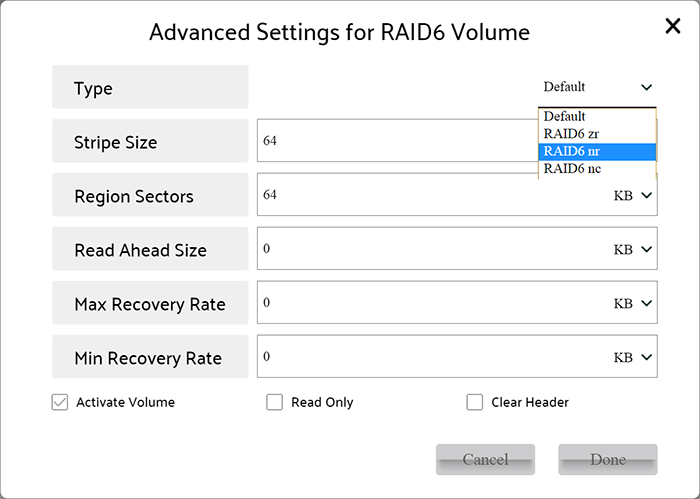 Advanced settings of Logical Volume