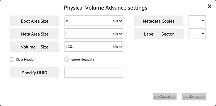 Advance setting of Physical Volume
