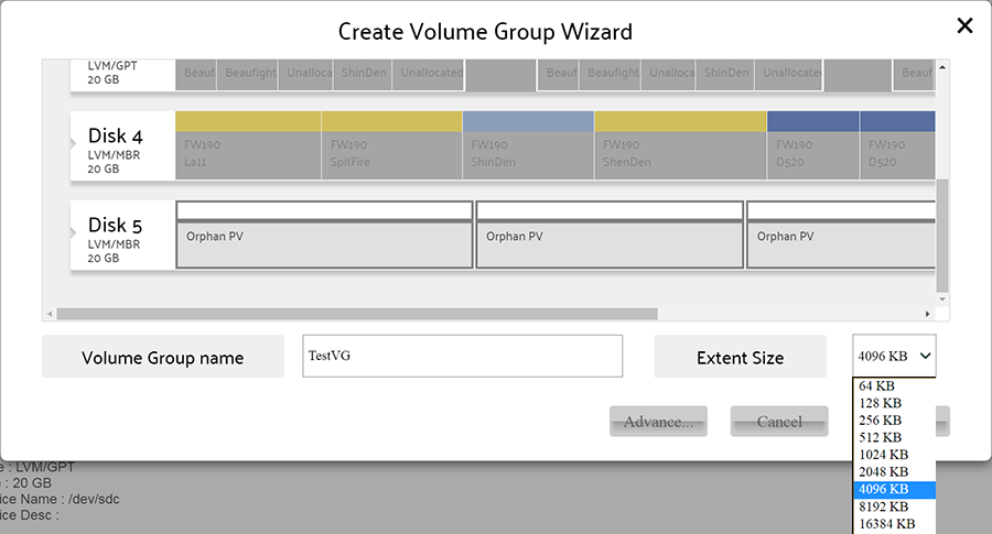 Create Volume Group wizard
