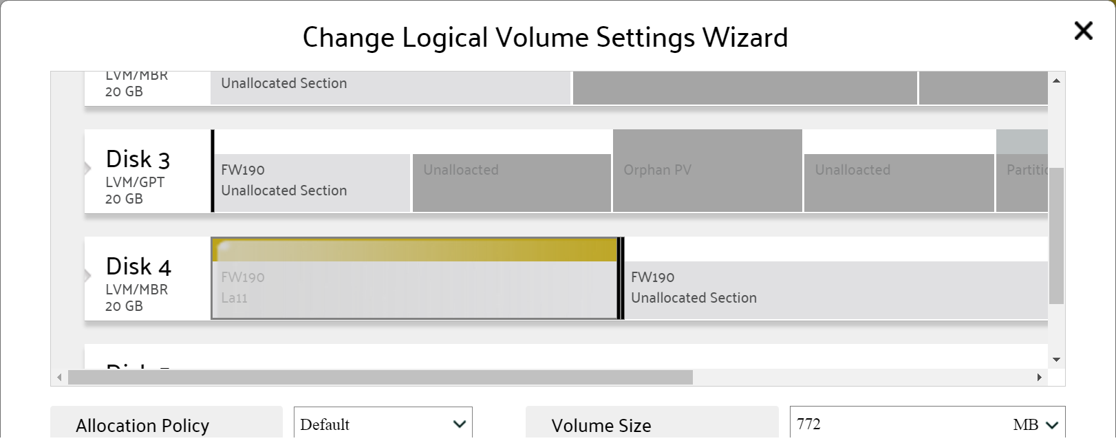 Change logical volume settings