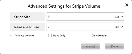 Advanced setting of Create Stripe type Logical Volume