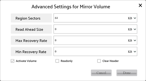 Advanced setting of Create Mirror type Logical Volume