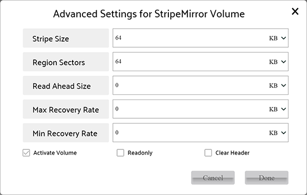 Advanced setting of Create StripeMirror type Logical Volume