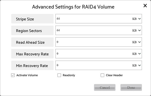 Advanced setting of Create RAID4 type Logical Volume