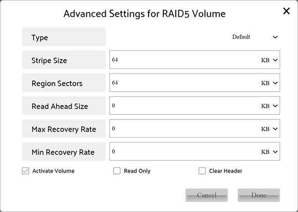 Advanced setting of Create RAID5 type Logical Volume