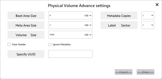 Advanced setting of Physical Volume