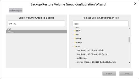 Backup/Restore setting of Volume Group